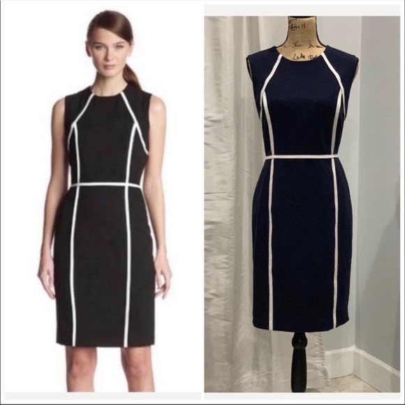Calvin Klein Dresses & Skirts - Calvin Klein blue white sheath dress size 12